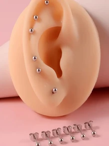 12 件/套不锈钢球形经典女士耳钉 - 銀色 - 查看 5