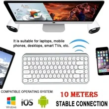 Wireless Bluetooth Keyboard Mini Portable 84-Key Keyboard Compatible With Android, Windows, PC, Tablet-Dark, Perfer For Home And Office Keyboards (Purple-Colorful) - 白色 - 查看 6