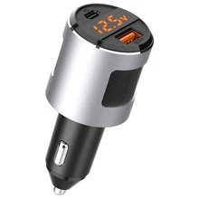 1pc 65w Silver High Power Car Charger With Pd Port & Qc3.0 Fast Charging & Voltage Monitoring, Compatible With Sc01 Notebooks - Silver - View 1