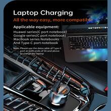 1pc 65w Silver High Power Car Charger With Pd Port & Qc3.0 Fast Charging & Voltage Monitoring, Compatible With Sc01 Notebooks - Silver - View 7