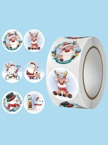 500Pcs/Roll Cartoon Merry Christmas Sticker Santa Adhesive Decorative Stickers For Xmas Gifts Envelop Seals Cards Packages - Multicolor - View 1