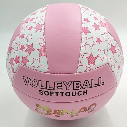1pc Inflatable Volleyball, PVC Soft Star Design, Pink, Size 5, For Match Training And Beach Use, Star Pattern Color Assorted