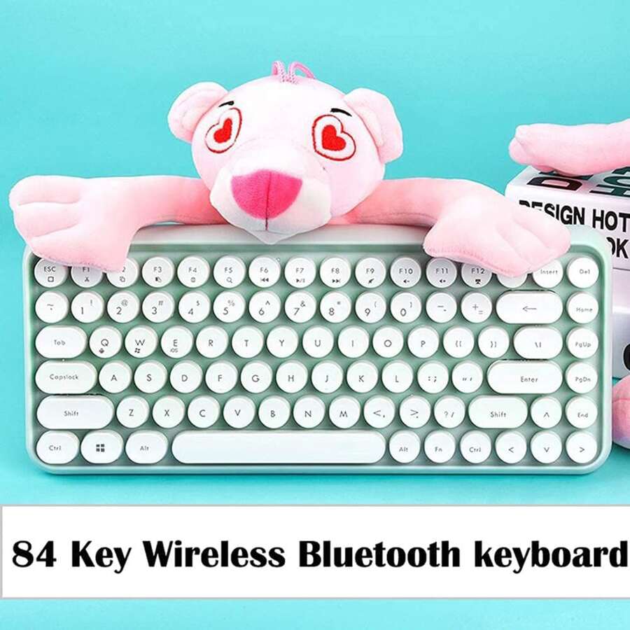 Wireless Bluetooth Keyboard Mini Portable 84-Key Keyboard Compatible With Android, Windows, PC, Tablet-Dark, Perfer For Home And Office Keyboards (Purple-Colorful) - 薄荷綠 - 查看 1