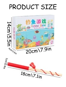 1pc 31 Fishes Magnetic Wooden Fishing Toy Set For Kids Brain Teaser Game In Wooden Box, Educational Toy For Baby To Learn Numbers And Shapes Through Colorful Fish Playing Game - Multicolor - View 7