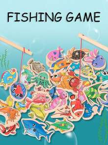 1pc 31 Fishes Magnetic Wooden Fishing Toy Set For Kids Brain Teaser Game In Wooden Box, Educational Toy For Baby To Learn Numbers And Shapes Through Colorful Fish Playing Game - Multicolor - View 3