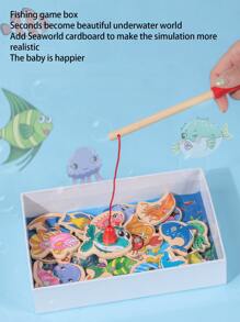 1pc 31 Fishes Magnetic Wooden Fishing Toy Set For Kids Brain Teaser Game In Wooden Box, Educational Toy For Baby To Learn Numbers And Shapes Through Colorful Fish Playing Game - Multicolor - View 1