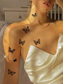 （一組8張）蝴蝶紋身貼防水持久模擬個性性感紋身紋身貼男女兒童