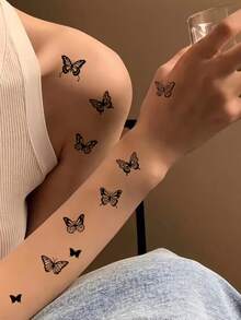 （一組8張）蝴蝶紋身貼防水持久模擬個性性感紋身紋身貼男女兒童