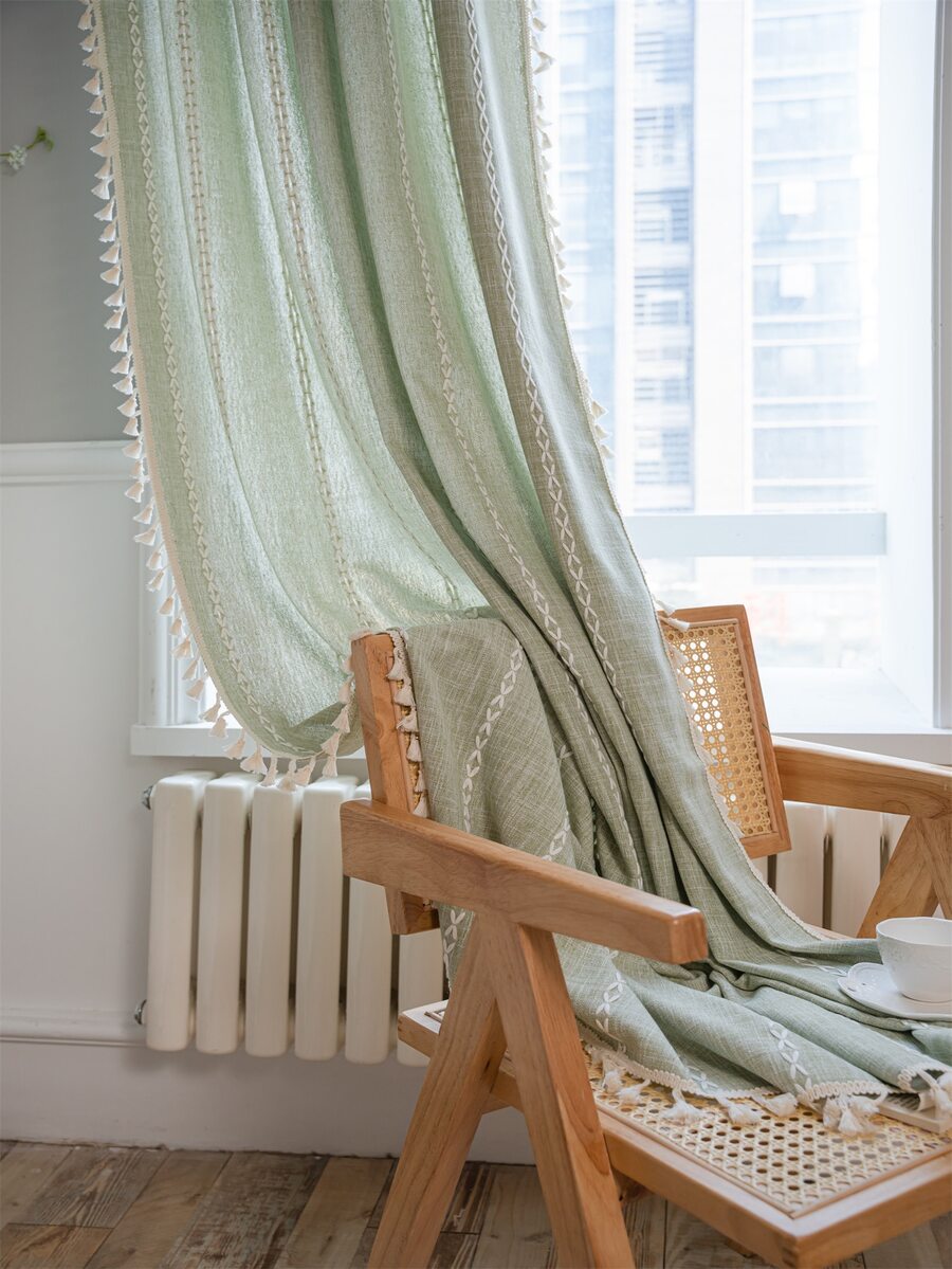 Bohemian Style Green Tassel Curtain - Green - View 1