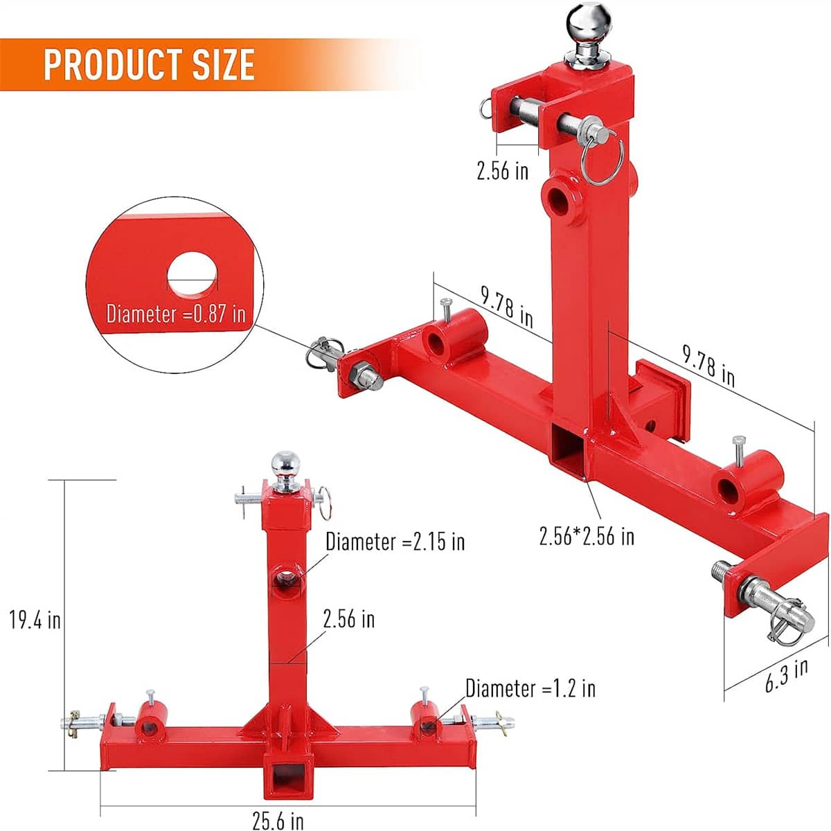 Hay Bale Spear Attachment 3Point Gooseneck Tractor Trailer Hitch with
