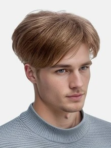 1入組男士金色短假髮假髮夾接髮用於遮蓋掉落白髮 - 亞麻金 - 查看 1