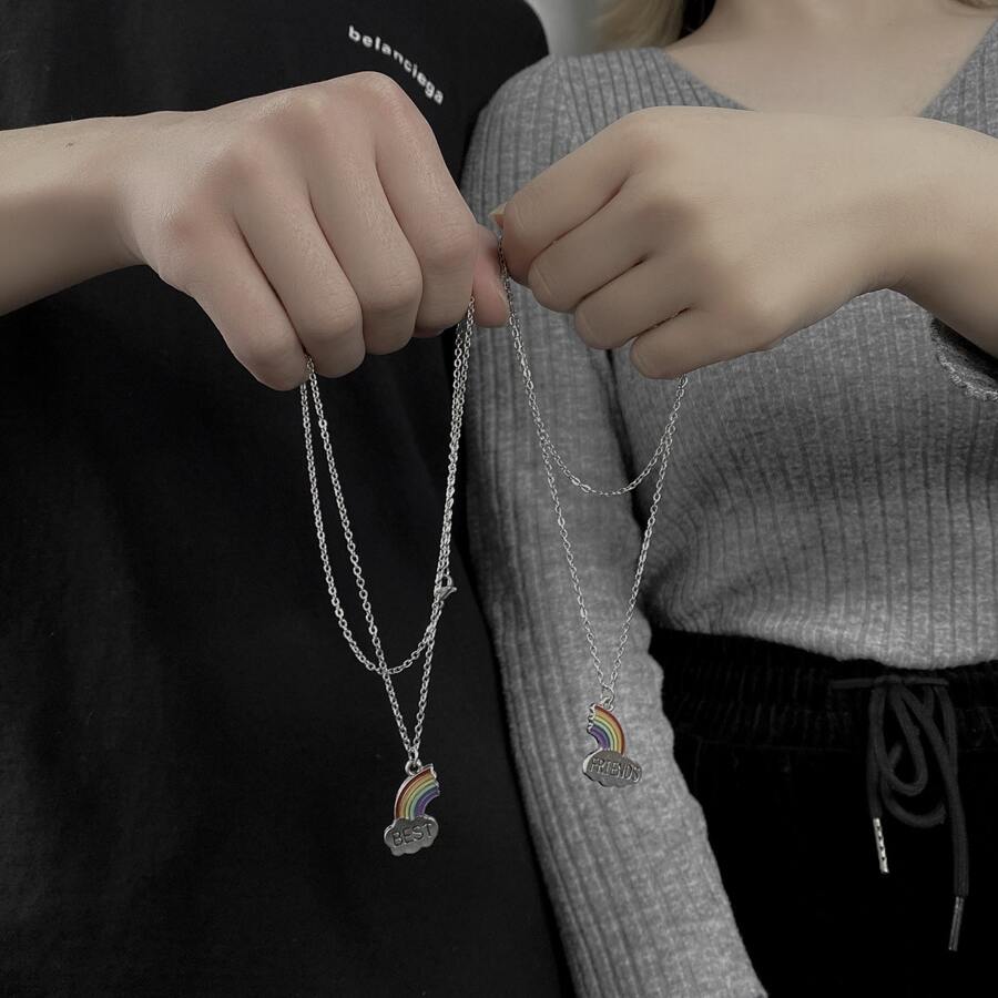 European And American Style Simple Creative Rainbow Best Friends Pendant Necklace - Multicolor - View 1
