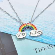 European And American Style Simple Creative Rainbow Best Friends Pendant Necklace - Multicolor - View 5