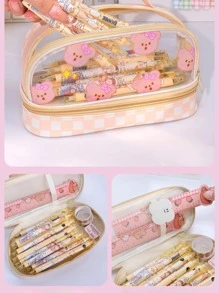 Double-layer Large Capacity Transparent Pencil Case For Girls, Elementary And Junior High School Students - Purple - View 3