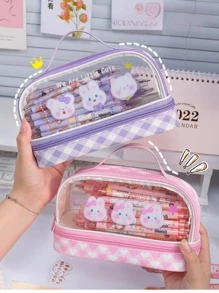 Double-layer Large Capacity Transparent Pencil Case For Girls, Elementary And Junior High School Students - Purple - View 6