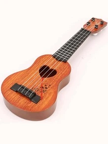 1pc Ukulele Toy Children Small Guitar For Toddler Boys Girls Beginner Simulation Instrument - Brown - View 3