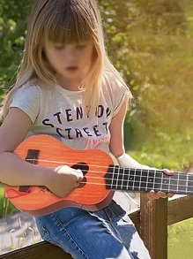 1pc Ukulele Toy Children Small Guitar For Toddler Boys Girls Beginner Simulation Instrument - Brown - View 5