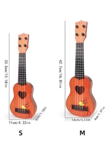 1pc Ukulele Toy Children Small Guitar For Toddler Boys Girls Beginner Simulation Instrument - Brown - View 6