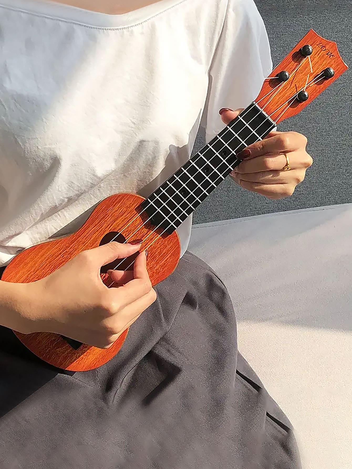 1pc Ukulele Toy Children Small Guitar For Toddler Boys Girls Beginner Simulation Instrument - Brown - View 1