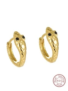 S925 Sterling Silver Snake Hoop Earrings For Women Birthday Gifts - Gold - View 1