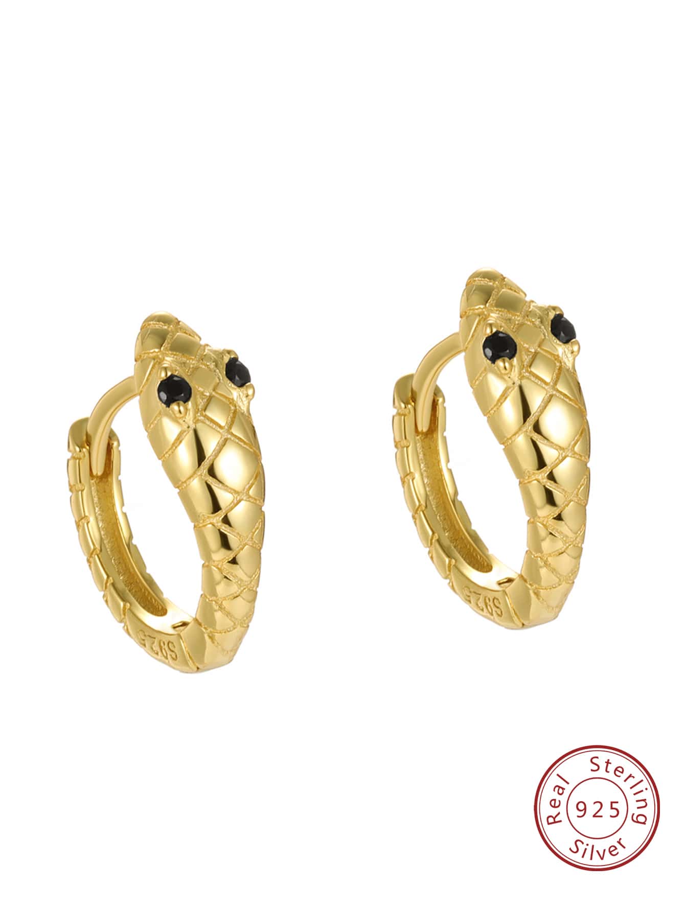 S925 Sterling Silver Snake Hoop Earrings For Women Birthday Gifts - Gold - View 1