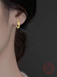 S925 Sterling Silver Snake Hoop Earrings For Women Birthday Gifts - Gold - View 2