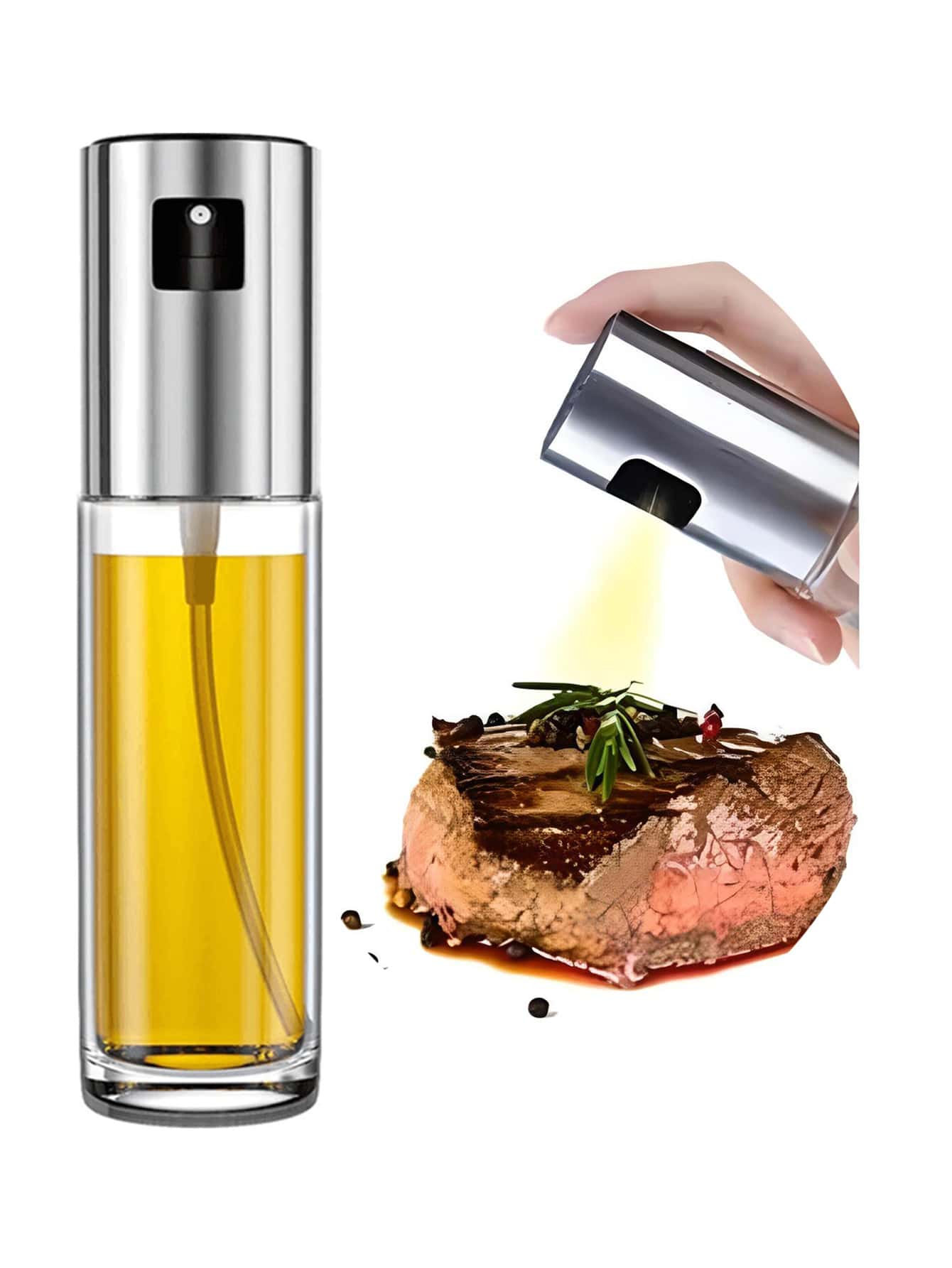 Dispensador De Aceite, Spray Atomizador De Aceite, Botella Aceitera. - Plateado - Ver 1