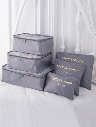 6pcs Polyester Storage Bag, Modern Letter Graphic Travel Storage Bag Set, Set Of Different Sizes, Ideal For Organizing Luggage For Travel Storage Bag, Makeup Bag, Cosmetic Bag, Vacation Organizer, Large Capacity Makeup Organizer Makeup Case, For Lipstick, Brush, Skincare, Mobile Phone, Coin, Small Items, For Home, Gift, Vacation And Festival Halloween Christmas Multifunctional Use,Boho Vibes