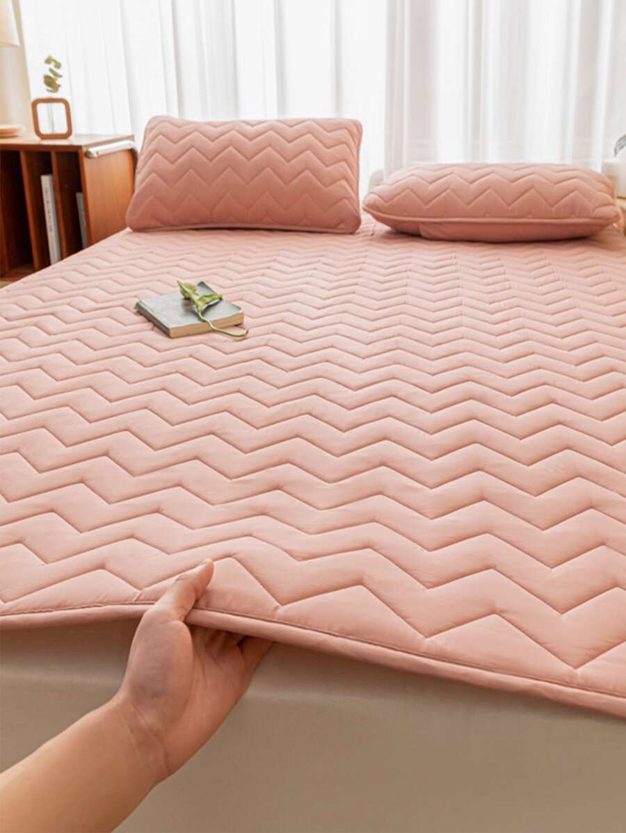 1 Pieza Colchón Delgado De Color Sólido Y Rosa Para Cama Individual De Moda Y Simple - Rosa - Ver 1