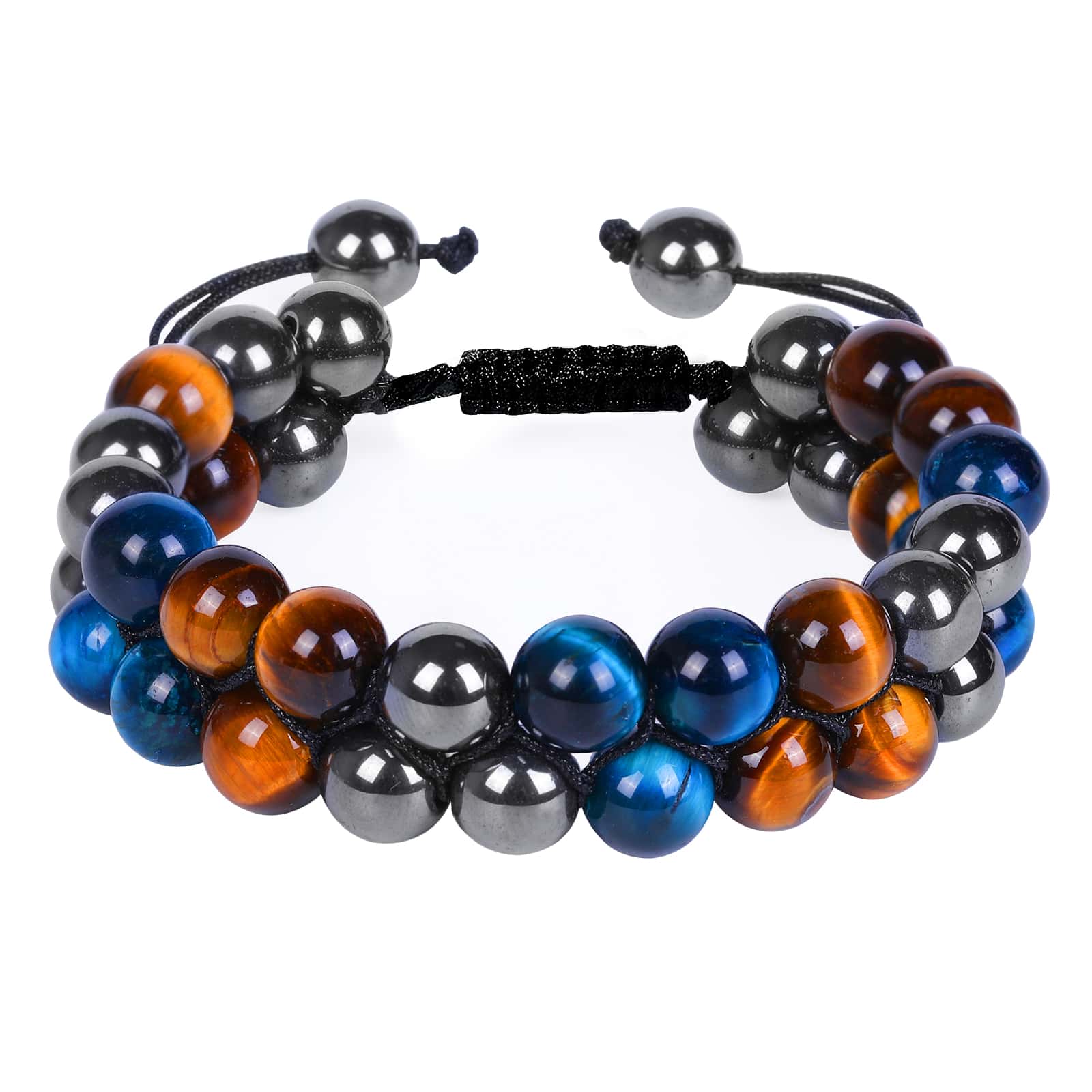 3保護手環8mm赤鐵礦黑色瑪瑙眼睛石頭手環水晶首飾類康復釘珠手鍊適合男士,和幸福 - 8MM三珠 - 查看 1