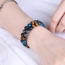 3保護手環8mm赤鐵礦黑色瑪瑙眼睛石頭手環水晶首飾類康復釘珠手鍊適合男士,和幸福 - 8MM三珠 - 查看 3