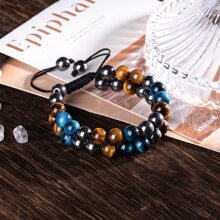 3保護手環8mm赤鐵礦黑色瑪瑙眼睛石頭手環水晶首飾類康復釘珠手鍊適合男士,和幸福 - 8MM三珠 - 查看 9