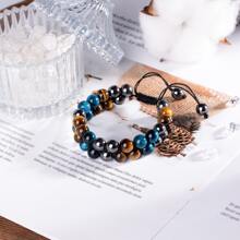 3保護手環8mm赤鐵礦黑色瑪瑙眼睛石頭手環水晶首飾類康復釘珠手鍊適合男士,和幸福 - 8MM三珠 - 查看 10