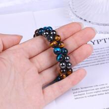 3保護手環8mm赤鐵礦黑色瑪瑙眼睛石頭手環水晶首飾類康復釘珠手鍊適合男士,和幸福 - 8MM三珠 - 查看 8