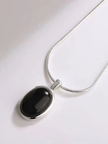 時尚黑色寶石鈦鋼吊墜項鍊 - 黑色 - 查看 3