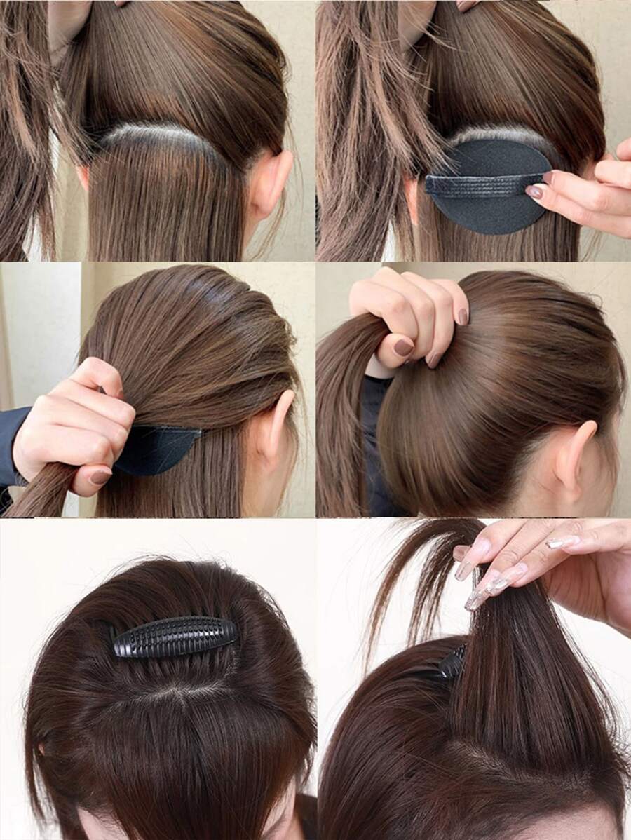 3 cái/bộ Vô hình Phụ kiện tóc Đối với Thúc đẩy tăng trưởng tóc , Bao gồm Tóc Bump Chèn Cái đệm , Kẹp tóc Lược , Và Tóc mái Tạo kiểu - màu đen - Xem 1