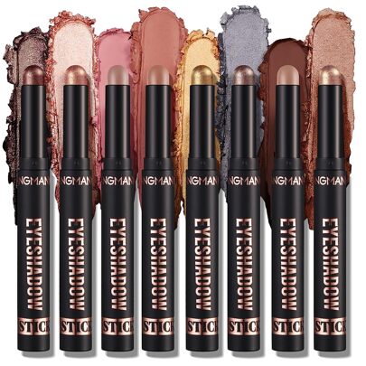 beauty glazed 8PCS Eyeshadow Stick Set, Shimmer And Neutral Brown Metallic Cream Eyeshadow Pencil Crayon, Waterproof Long Lasting Eye Brightener Highlighter Makeup Eyeshadow Pencil Crayon