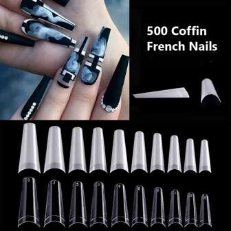 500入組法式美甲假指甲，棺材型假指甲，適用於膠片/UV凝膠塗裝美甲，輕鬆自行貼裝，美甲必備用品