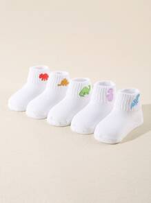 5pairs Baby Colored Embroidered Animal Mid-calf Socks - White - View 2