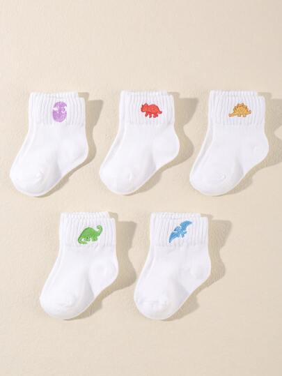 5雙嬰兒彩色刺繡動物中筒襪