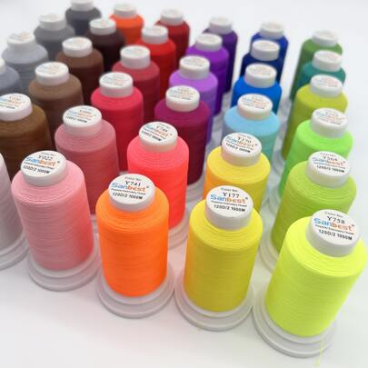 Sanbest 1 Pièce Fil De Broderie En Polyester Mat Haute Résistance Multicolore, Fil De Couture De Machine 120d/2, 1000m/rouleau