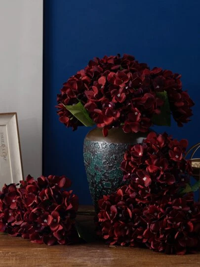 MEHELANY 1pc 18.5-Inch Realistic Silk Hydrangea Flower Decor, Burgundy Color, High-Quality Artificial Flower Suitable For DIY Wedding Bouquets, Parties, Home Decor, Kitchen, Garden, Hotel, Office, Valentine's Day, Mother's Day, Chinese New Year, Birthday Gifts, Wedding Backdrops, DIY Wreaths, Bridal Bouquets, Gifts For Her