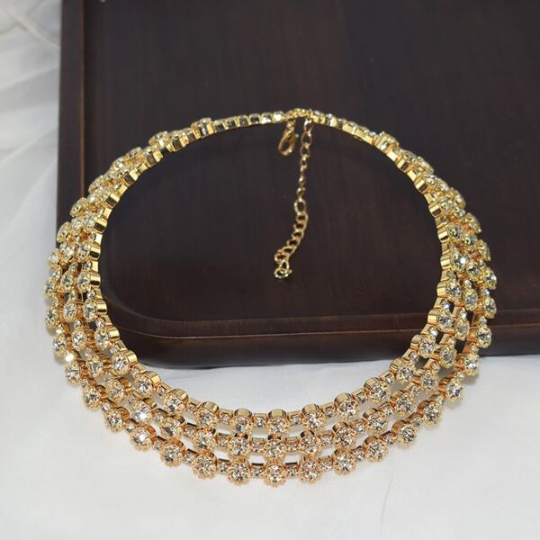 Multilayer Rhinestone Chunky Statement Necklace, Adjustable Size & Various Colors, Suitable For Women's Daily Wear