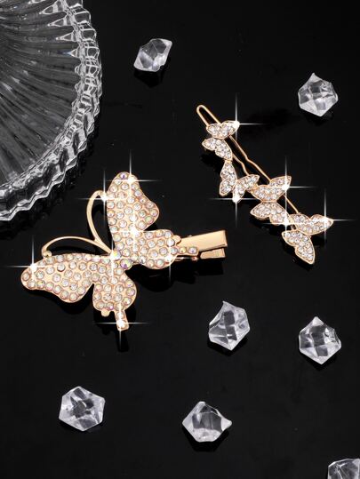 2入組水鑽蝴蝶裝飾髮夾