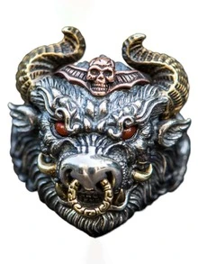 1pc Bull Head Design Edgy Statement Ring Suitable For Daily Wear For Men - Red - View 5