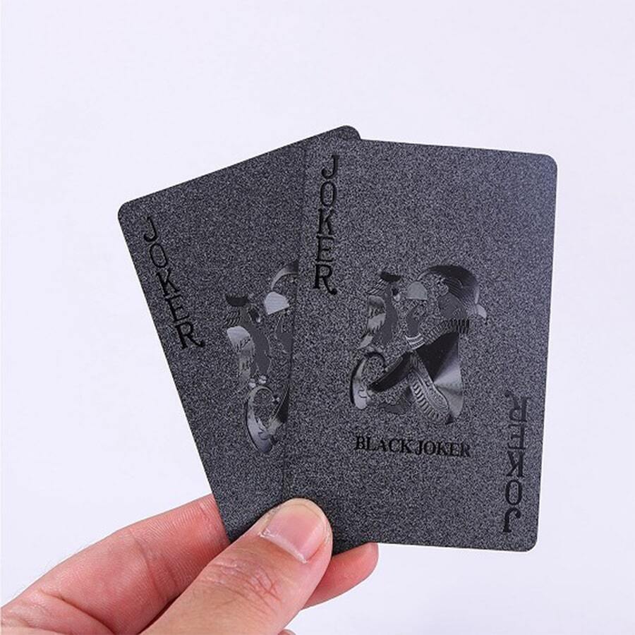 1 副黑色扑克牌防水扑克牌塑料 PET 扑克牌新奇扑克游戏工具适用于家庭游戏派对、成人派对游戏适合万圣节/圣诞节/感恩节 - 黑色 - 查看 1