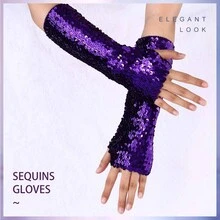 Victray Fashion Gloves Sequins Gloves Elastic Fingerless Gloves Rave Party Gloves Costume Accessories for Women and Girls - 紫色 - 查看 3