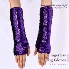 Victray Fashion Gloves Sequins Gloves Elastic Fingerless Gloves Rave Party Gloves Costume Accessories for Women and Girls - 紫色 - 查看 5