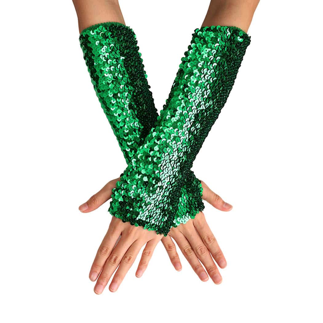 Victray Fashion Gloves Sequins Gloves Elastic Fingerless Gloves Rave Party Gloves Costume Accessories for Women and Girls - 綠色 - 查看 1