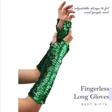 Victray Fashion Gloves Sequins Gloves Elastic Fingerless Gloves Rave Party Gloves Costume Accessories for Women and Girls - 綠色 - 查看 5